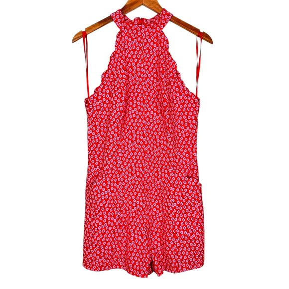 by Anthropologie Scallop Halter Short Romper High Neck in Pink Floral Sz 8 US - Picture 7 of 15